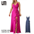 OEM Summer Women Sexy Deep V Neck Sleeveless Backless Ruffle Hem Long Dress - Fashion Irregular Hem Maxi Dress for Beach Party