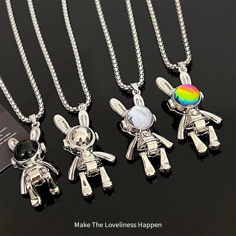 Movable Mechanical Rabbit Necklace Hip Hop Trend Accessories Couple Sweater Hoodie Chain