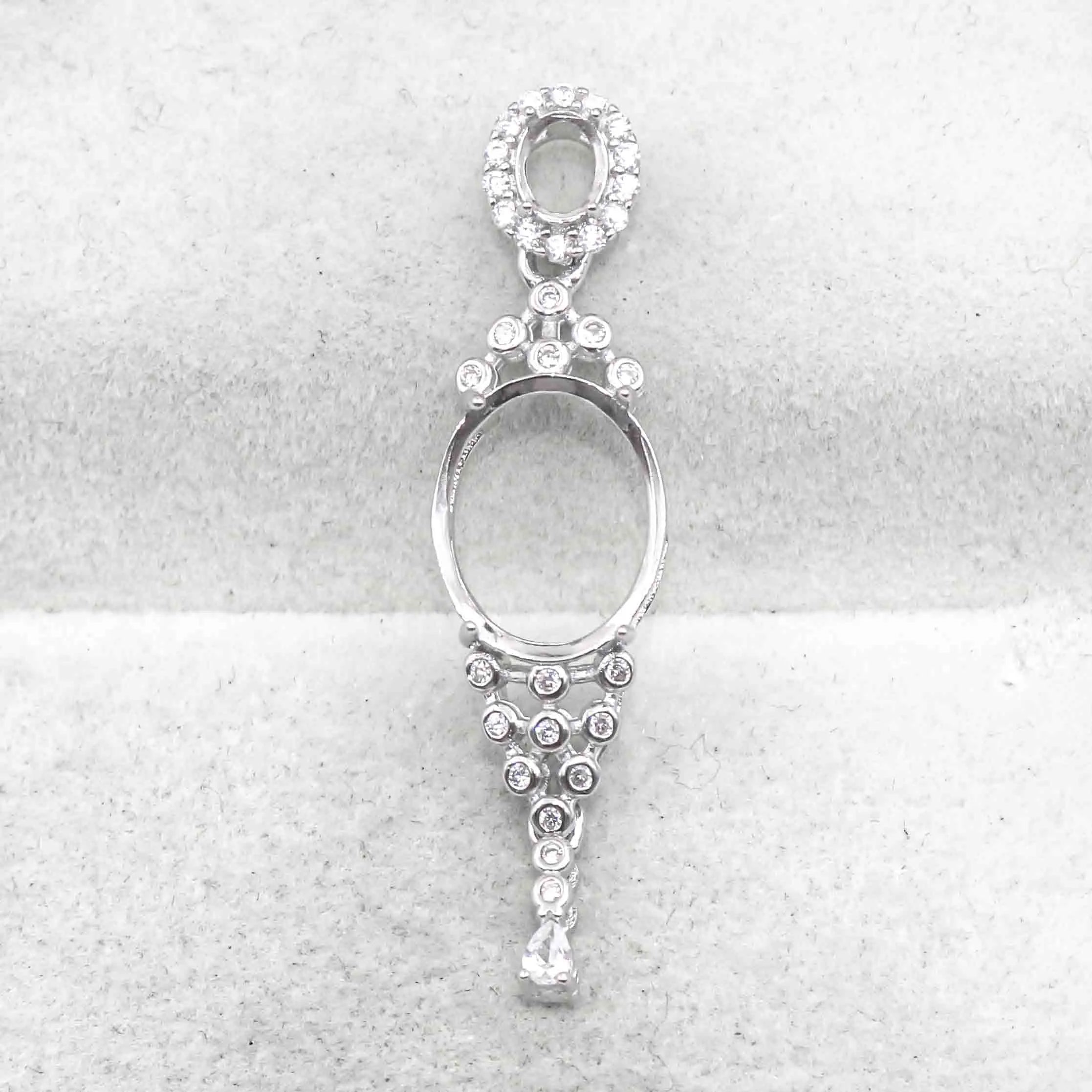 Sterling Silver 4*5+10*12mm Semi Mount Pendant Empty Frame Blank Support Setting S925 Base Without Center Stone for DIY Inlay