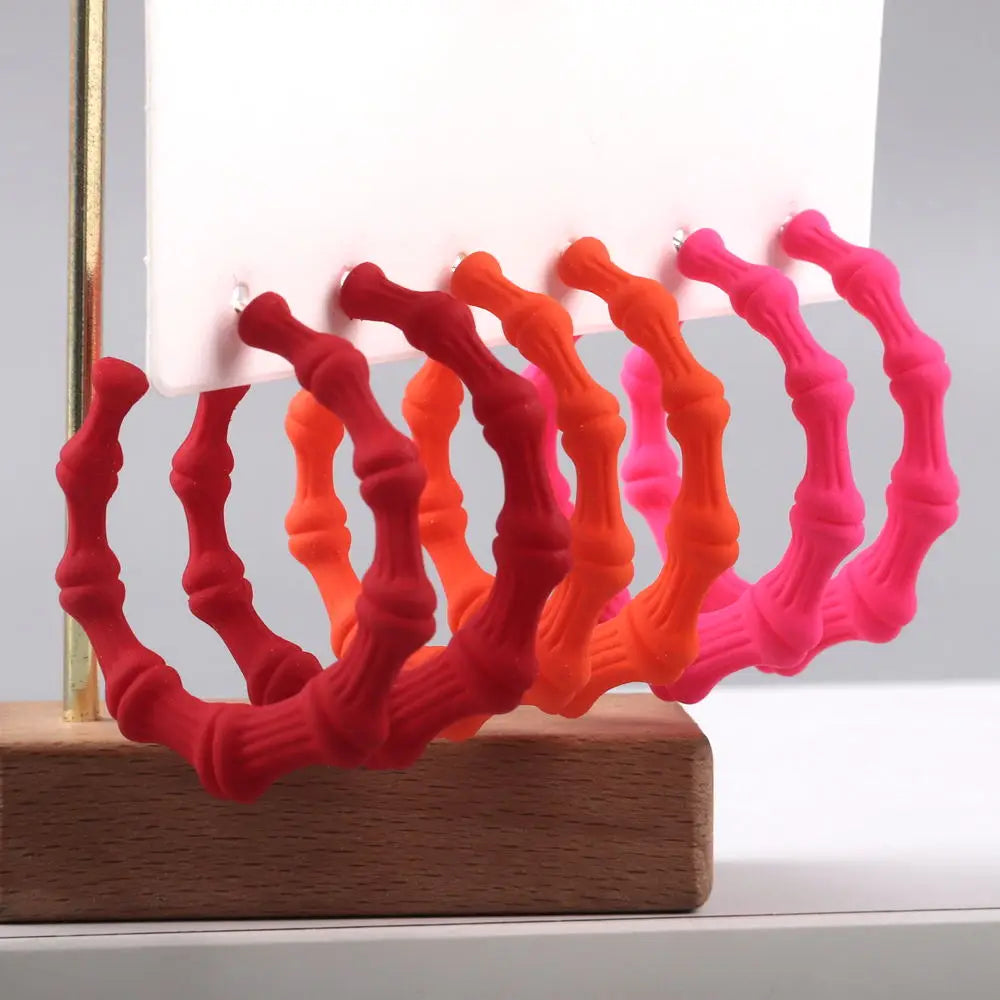 Western Popular Bamboo Earrings Matte Macaron Colorful 3 Pairs/set Exaggerated Cc Acrylic Hoop Earrings Set 2023