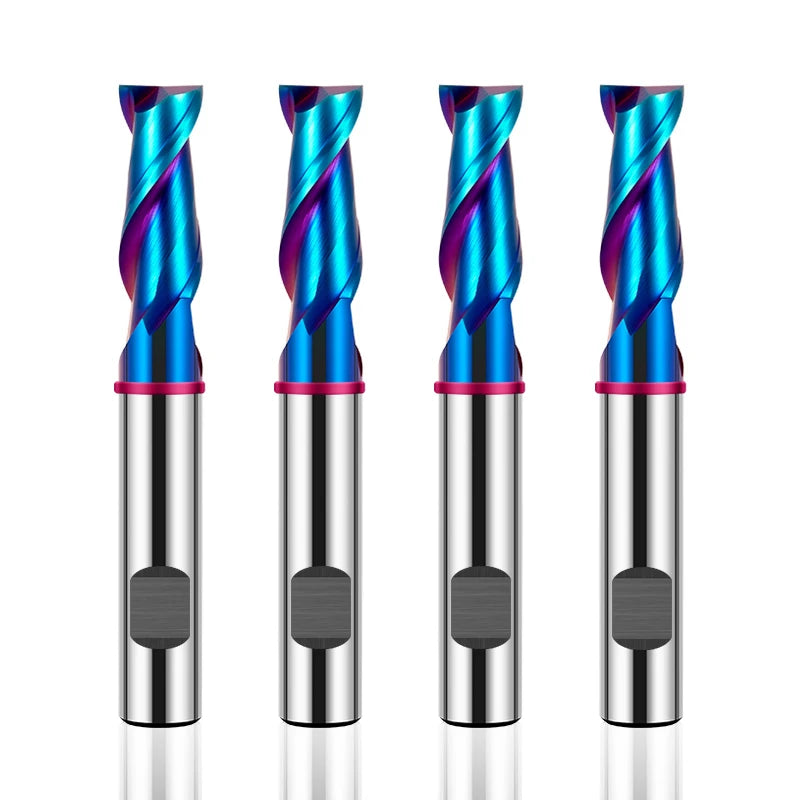 Azzkor TGP HRC60 Blue Nano Coating Solid Carbide 2 Flute Flat End Mill Cutter Weldon