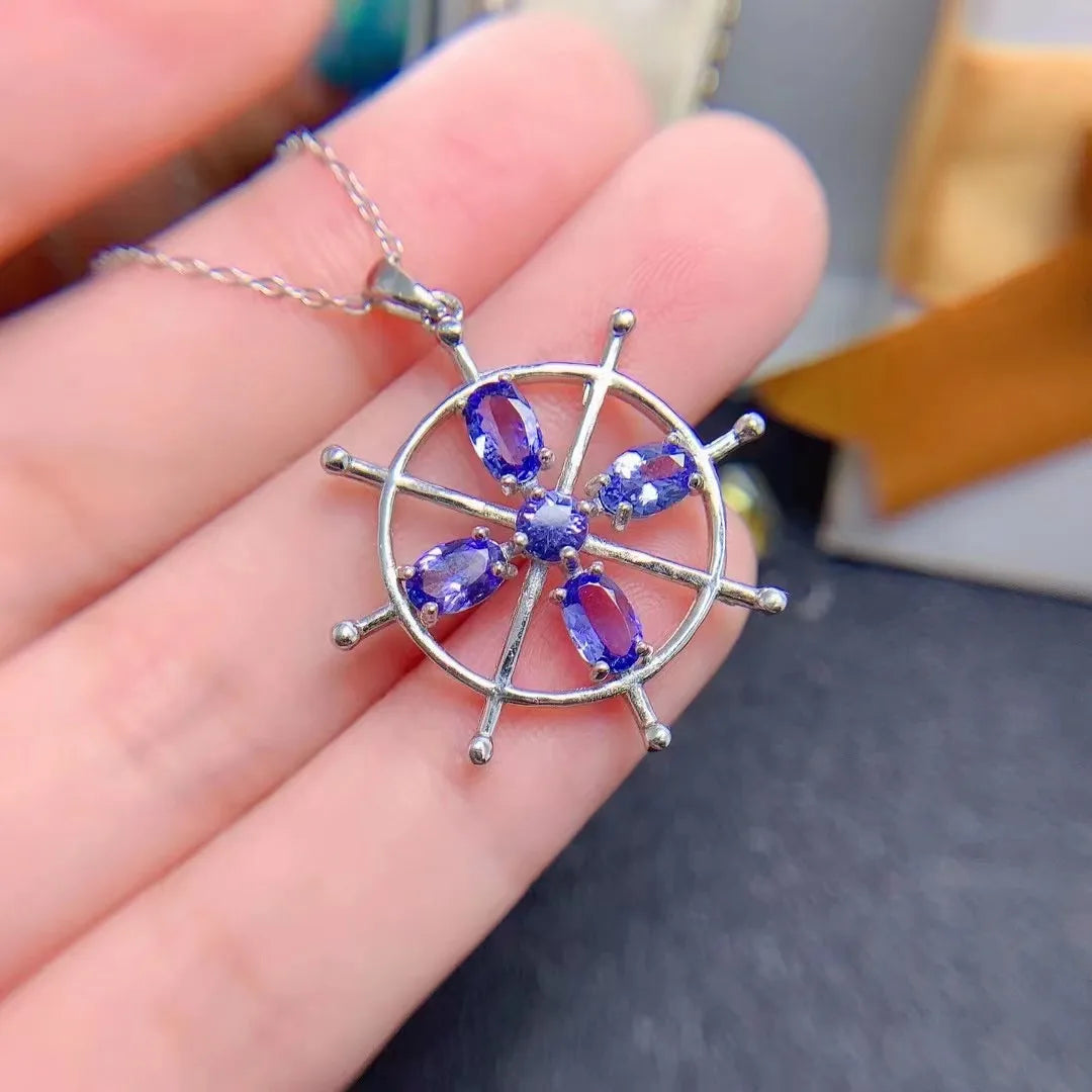 2023 China Wholesale Natural Tanzanite Gem Stone Girl Zircon Necklace Set Rhodium and Gold Plated for Gift Occasions