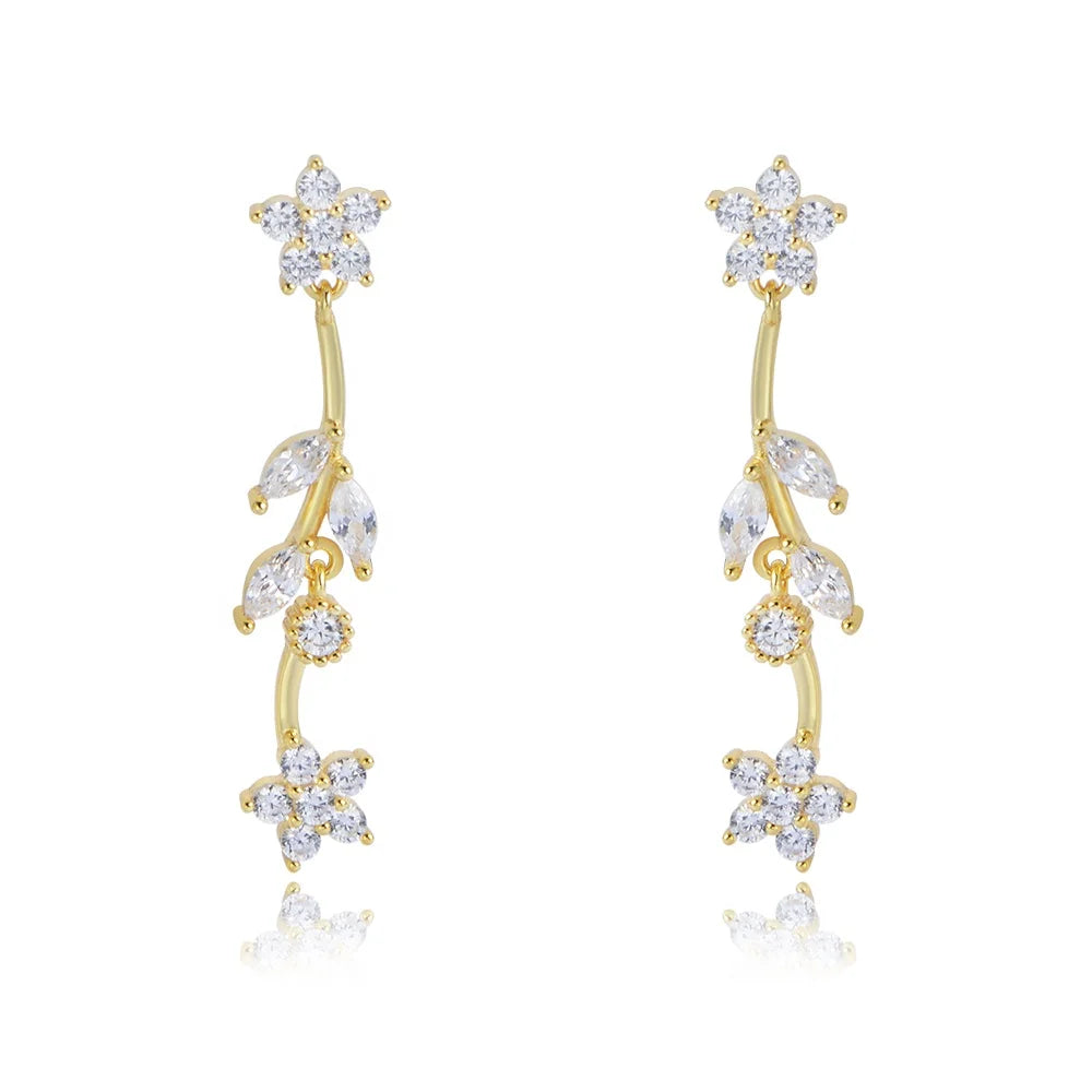 Luxury 925 Sterling Silver Rose Gold Plated CZ Long Flower Drop Earrings for Women for Parties Gifts Manufacturer Direct Sales