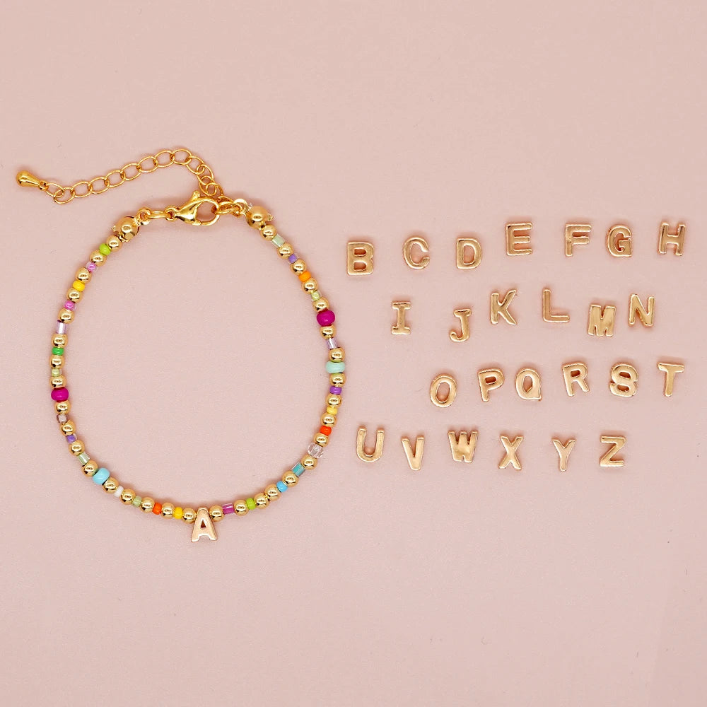 Go2boho Beaded Bracelets Handmade Copper Bead Multicolor Seed Stacking Pendant Letters Custom Festival Jewelry for Women Men