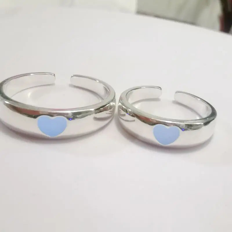 Romantic Silver Plated Luminous Heart Couple Ring for Wedding Jewelry Glow in the Dark Valentine's Day Gift Open Adjustable Ring