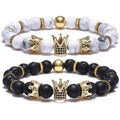 Wholesale Custom Make Jewelry Men's Matte Bead Bracelet lava Stone White Turquoise Copper Diamond Crown Bracelet