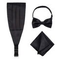 Mens Bowtie Wholesale Party Black Solid Color Glossy Polyester Satin Wedding Gift Set Cummerbund Bow Ties Pocket Squares