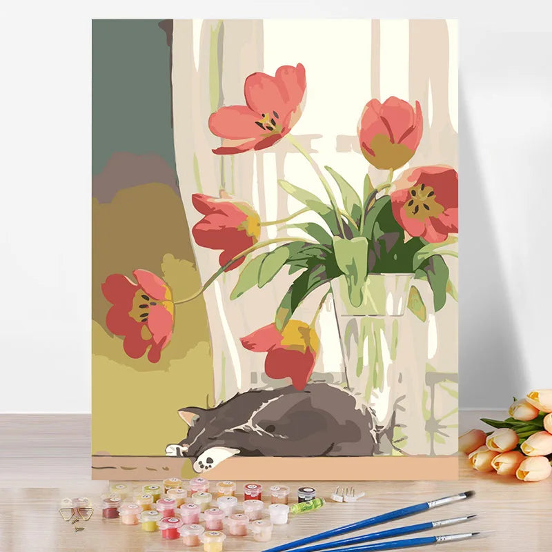 Wholesale DIY Digital Oil Painting by Numbers Flower Landscape Oil Painting Coloring Hand-painted Coloring Oil Painting