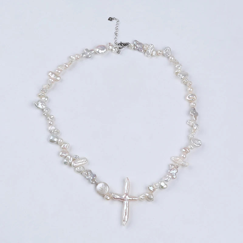 Zhuji Luxury Natural White Freshwater Pearl Necklace New Design with Irregular Shape