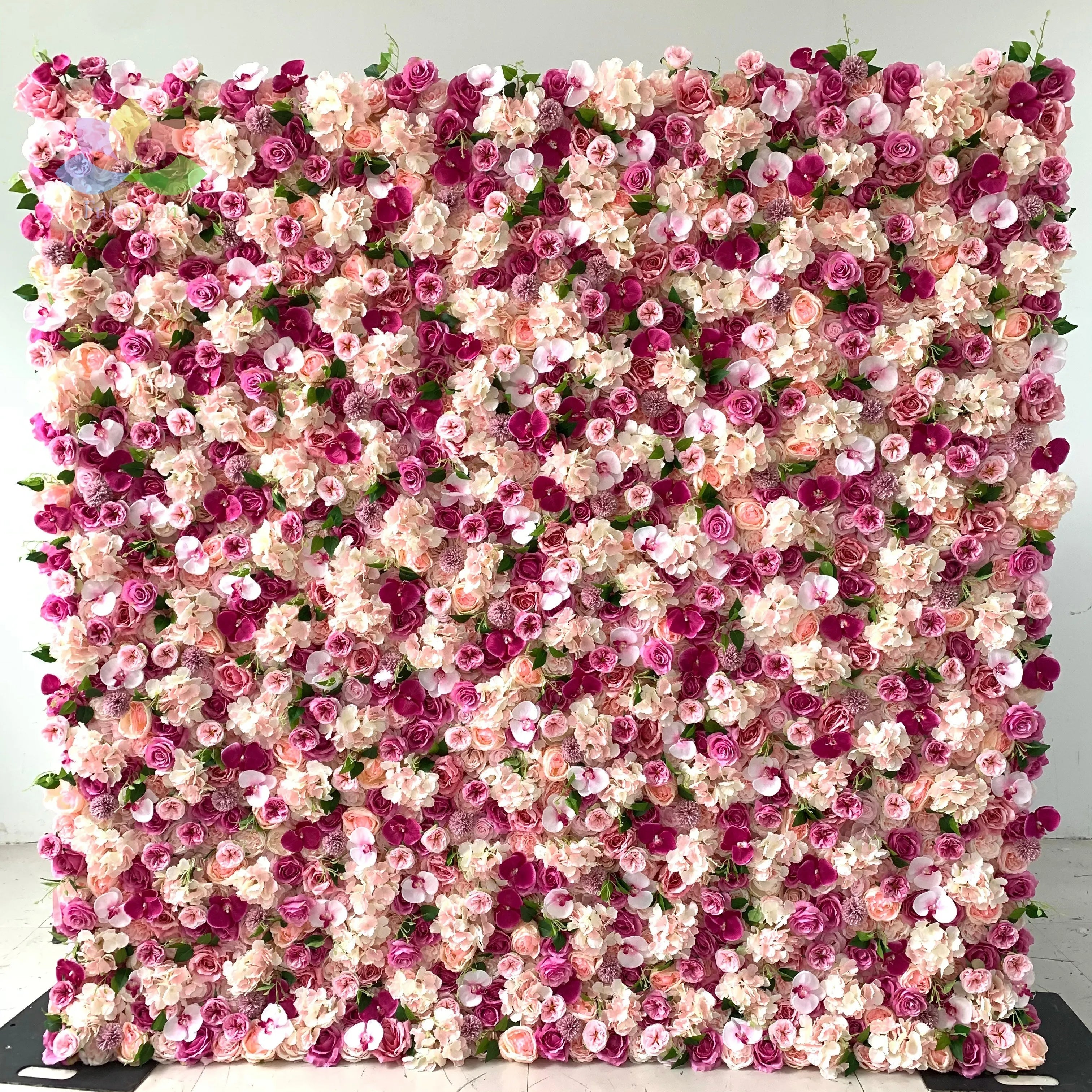 L05 Wedding Home Salon Decor 3D Roll up Fabric Cloth Base Silk Artificial Rose Flower Wall Backdrop Panel Purple Flower Wall