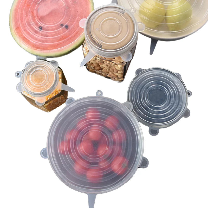 6 Pcs Silicone Cover Stretch Lids for Kitchen Microwave Food Covers Bowl Caps Elastic Silicone Lid Cap Universal Adaptable Lids