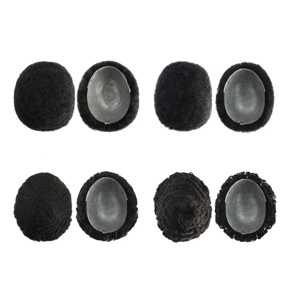 Afro Toupee Curly 4 mm 6 mm 8 mm 10mm 12 mm 0.12-0.14 mm Skin Afro Wig for Black Men Real Indian Human Hair