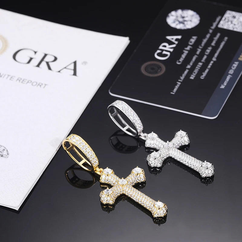 Wholesale Moissanite Jewelry 925 Sterling Silver VVS Diamond Cross Hip Hop Pendant Luxury Necklace Unisex Style