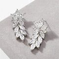 CAOSHI Wedding Jewelry Flower Silver Plated Long Earrings for Women Luxury Cubic Zirconia Crystal Leaf Shape Drop Earrings