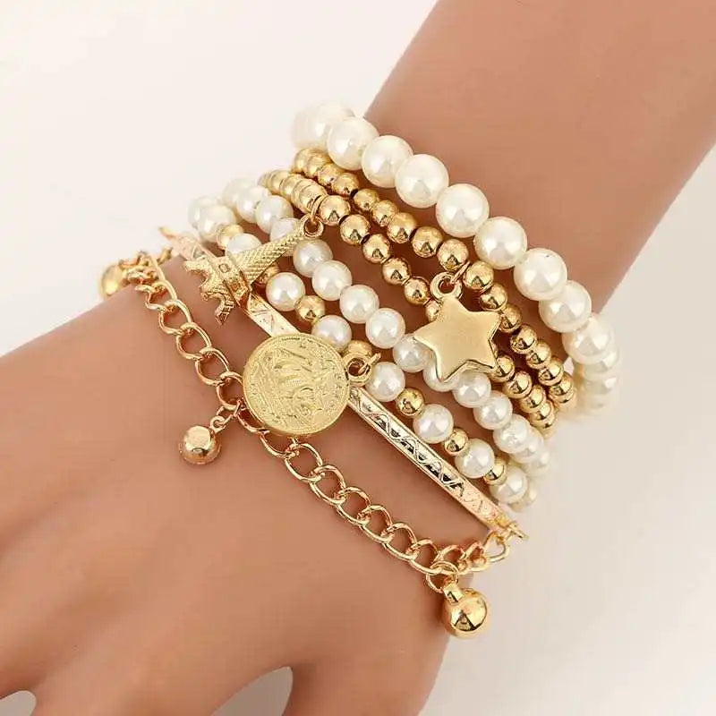 2022 Aliexpress Bohemian Star Pearls Bracelet Bell Bracelets Gold Beads Bracelet