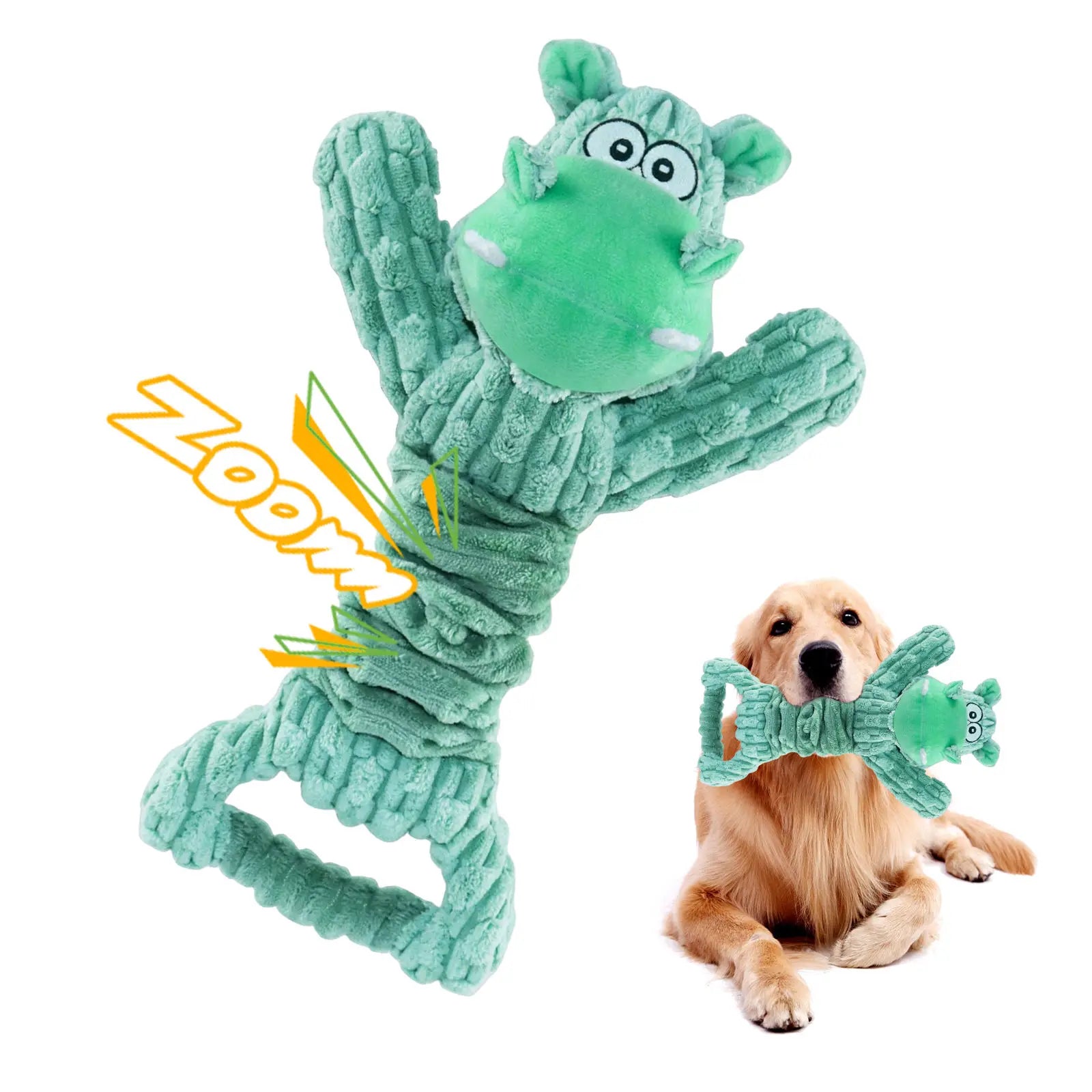 2024 New Arrival Luxury Pet Chew Toys Durable Interactive Squeaky Hippo Stretch Rebound Plush Made of Nylon for Dogs