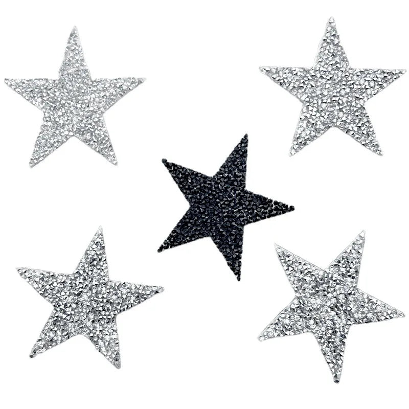Custom 6cm Height Star Shiny Resin Patch Flatback Applique Glue Sparkle Rhinestone Bling for Iron-on Clothing Hat Decorations