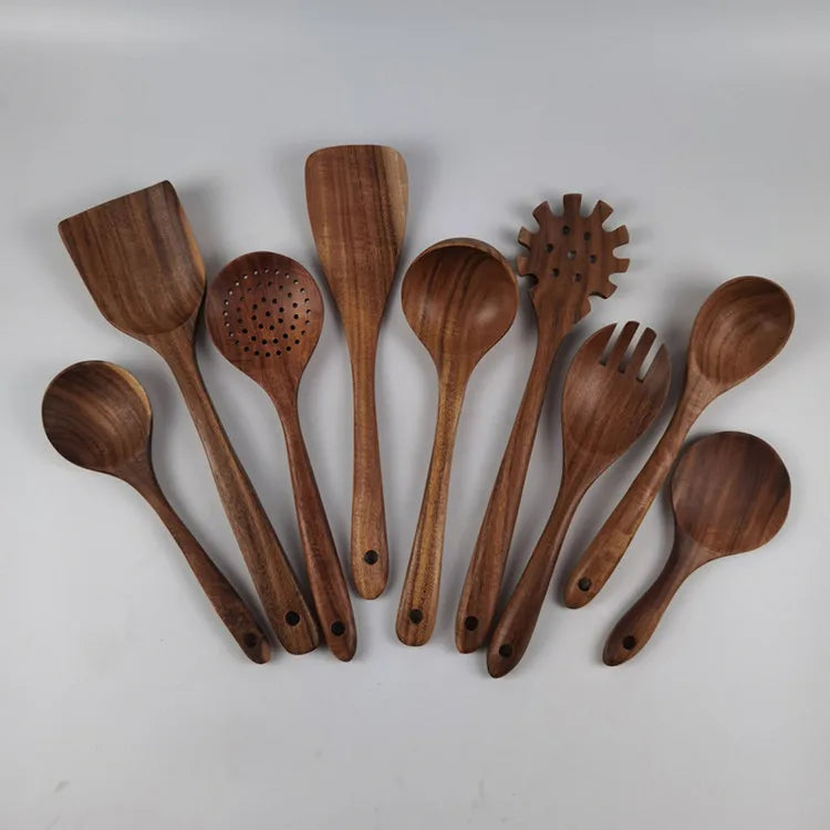 Teak Wooden Utensil Set Spatula Turner Spoons Wholesale Kitchen Cooking Utensils Cook Tools
