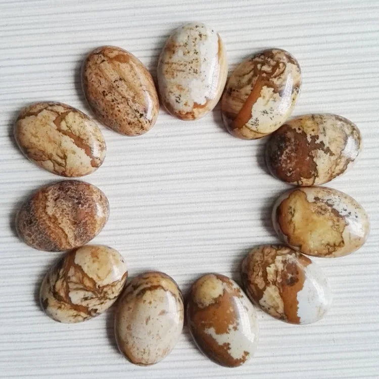 Hongzhuo Semi Precous Stones 30*40mm Crystal Crafts Oval Picture jasper Cabochon Gemstone Crafts