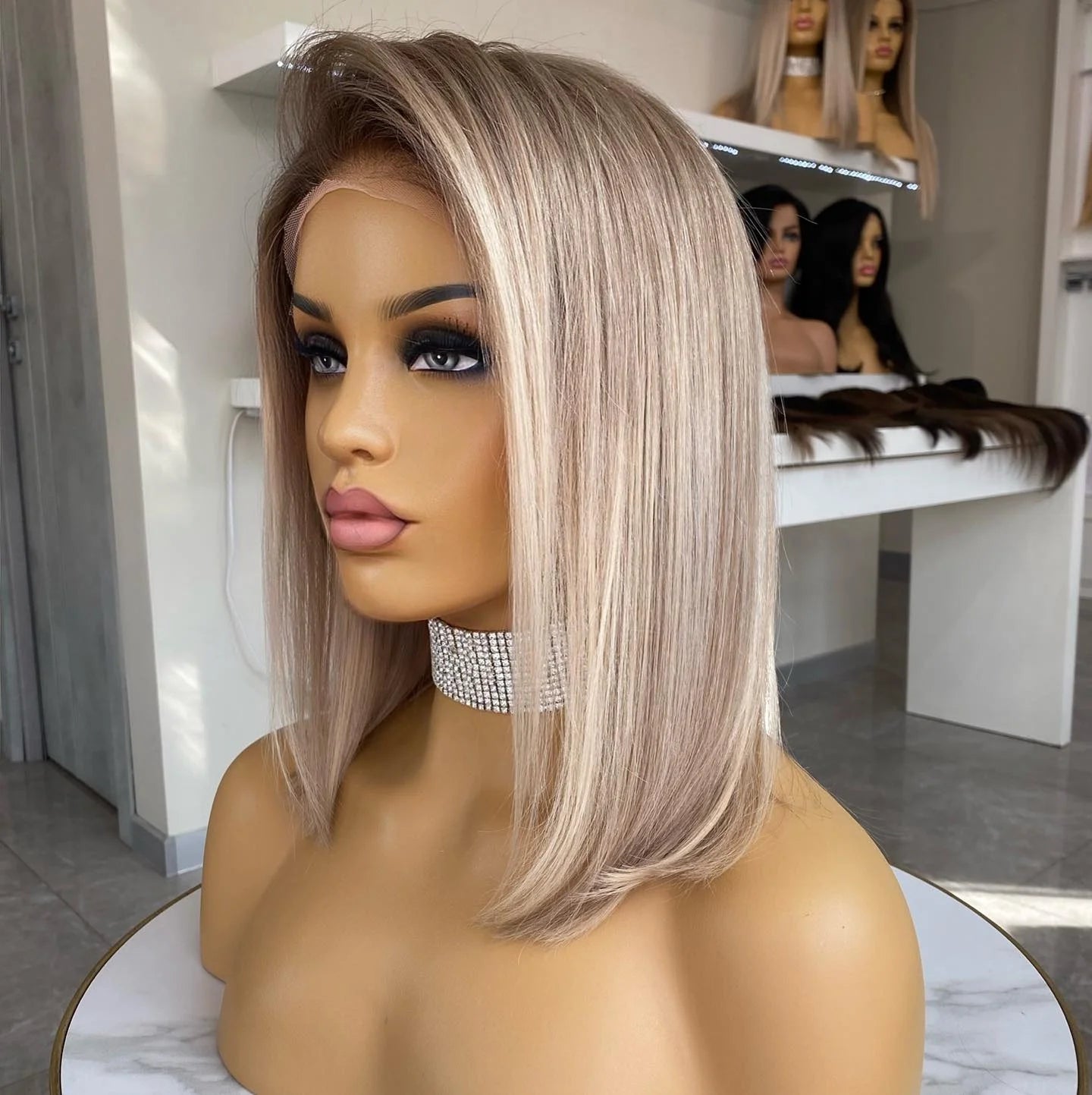 Single Donor Ash Brown Blonde Highlight Straight Bob Cuticle Aligned Invisible Knots European Hair Lace Front Wigs