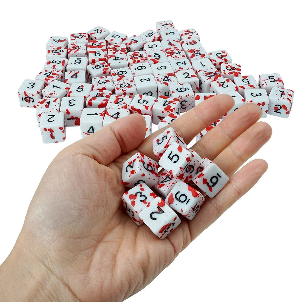 Wholesale Precision Blood Dice 16mm Straight Corner square White Acrylic Dice Black Number Pearl Manufacturers for Game Game