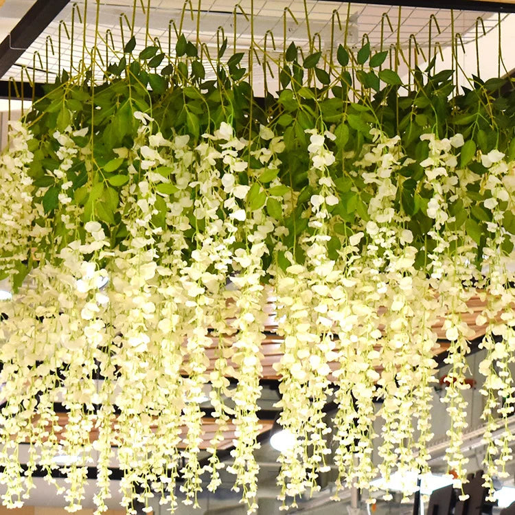 12PCS Wall Foliage Wedding Decoration Artificial Wisteria Flowers Vines Garland Hanging Floral Plants