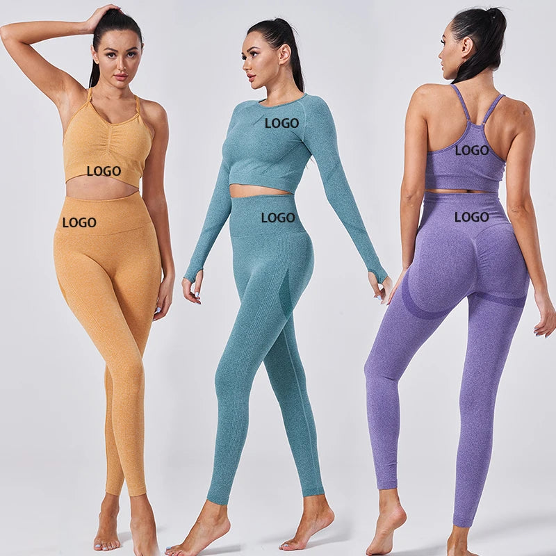 Custom Logo Womens Gym Fitness Workout Clothing Quick Dry Active Wear Two Piece Hip Lifting Yoga Sets