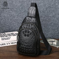 SCHLATUM Men's Crossbody Sling Chest Bag Genuine Leather Crocodile Grain Black Water-Proof Fashion Style
