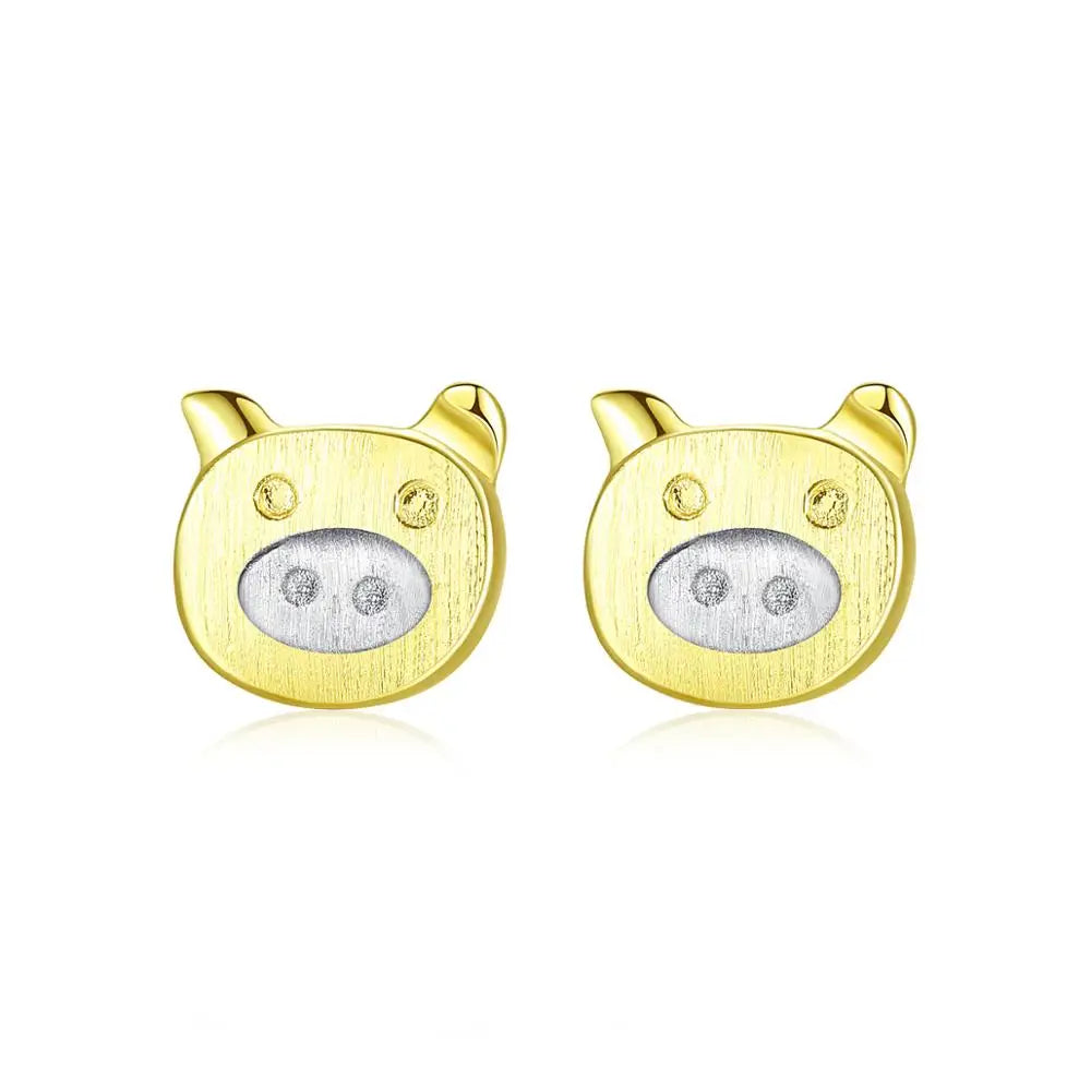 CZCITY Cute Cartoon Pig Animal Fashion Earrings 925 Sterling Silver Jewelry Women Cute Stud Pig Earrings