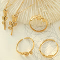 Fashion 18k Gold Plated Rose Charm Flower Stainless Steel Rings Necklace Set