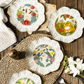 Ins Kiln Change Retro Hand-painted Ceramic Dinner Plate Color Glazed Flower and Animal Dessert Plate