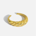 High Polished 18K Gold Plated S925 Sterling Silver Twist Croissant Open Adjustable Ring for Women