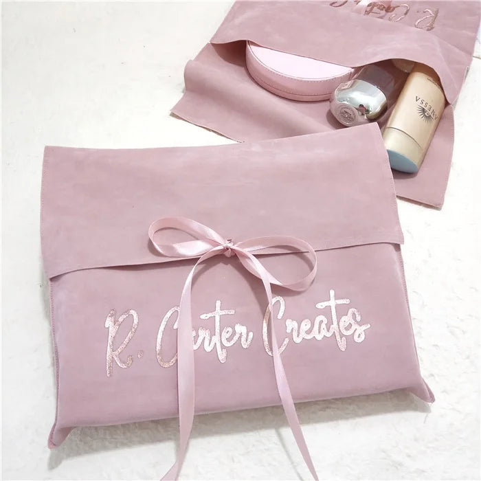 CH Custom Logo Large Velvet Travel Makeup Bag Double-sided Velvet Envelope Jewelry Packaging Pouch With Bow-knot Dust Cover Bag