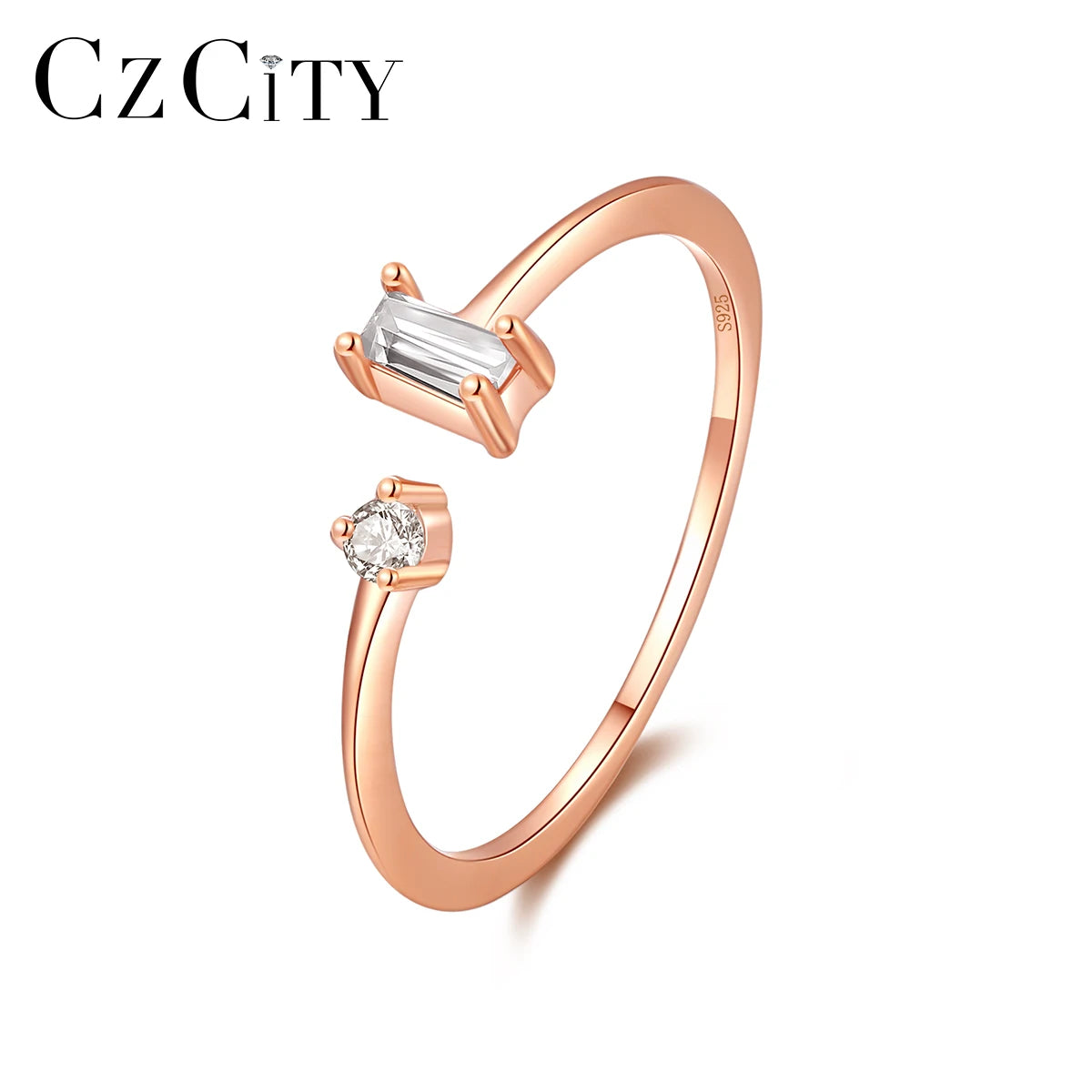 CZCITY Korean Gemstone Minimalist Cute Girl Adjustable Sterling Silver Dainty 925 Eternity Woman New Ring