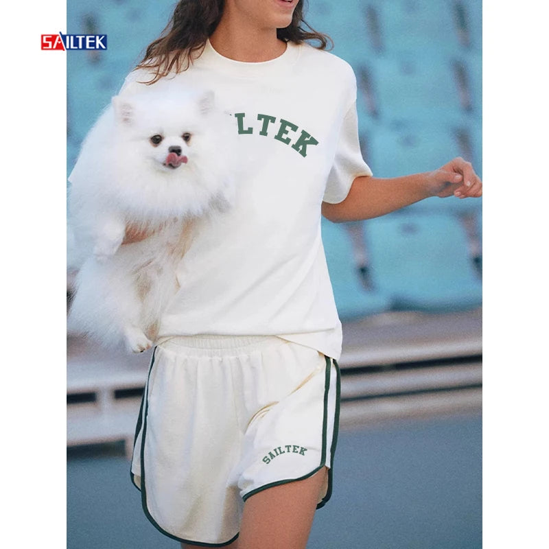 Women Clothing Wholesale Custom Tee Shirts Short Sets Knitted Cotton Two Piece T Shirt and Shorts Set Women