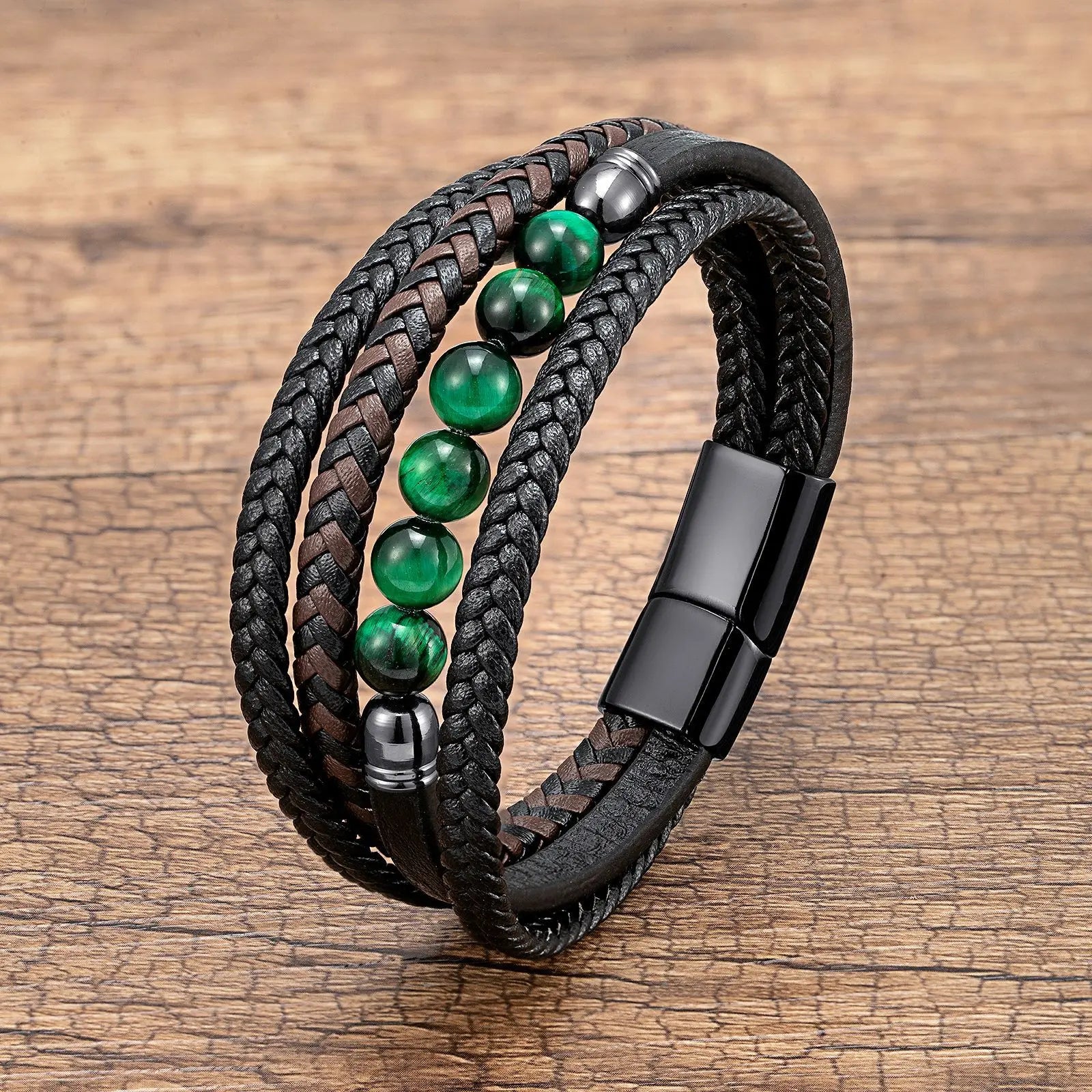 Multilayer Natural Stone Beaded Braided Genuine Leather Bracelet Luxury Magnetic Clasp Men Bracelet Fashion Jewelry Gifts