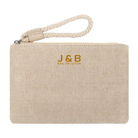 Eco Natural Style Canvas Zipper Pouch Bag Wrist Strap Makeup Toiletry Travel Organizer Bag Gift with Logo