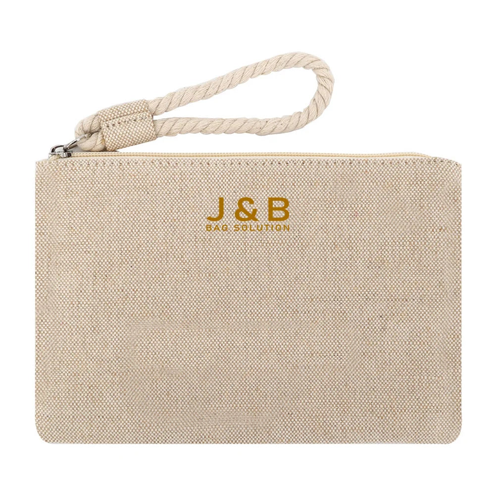 Eco Natural Style Canvas Zipper Pouch Bag Wrist Strap Makeup Toiletry Travel Organizer Bag Gift with Logo