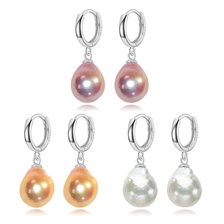 FEIRUN 10-11mm Edison Baroque Shape 925 Sterling Silver Hoop Natural Genuine Pearl Gold Earring Jewelry Jewellery