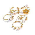 Wholesale Luxurious 18K Gold Stainless Steel Flower Ring for Women Geometric White Shell Bezel Set with Zircon Anniversary Gift