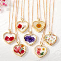 Retro Creative Heart Shape Resin Plant Dry Flower Necklace Simple Fashion Color Immortality Flower Pendant Collarbone Chain