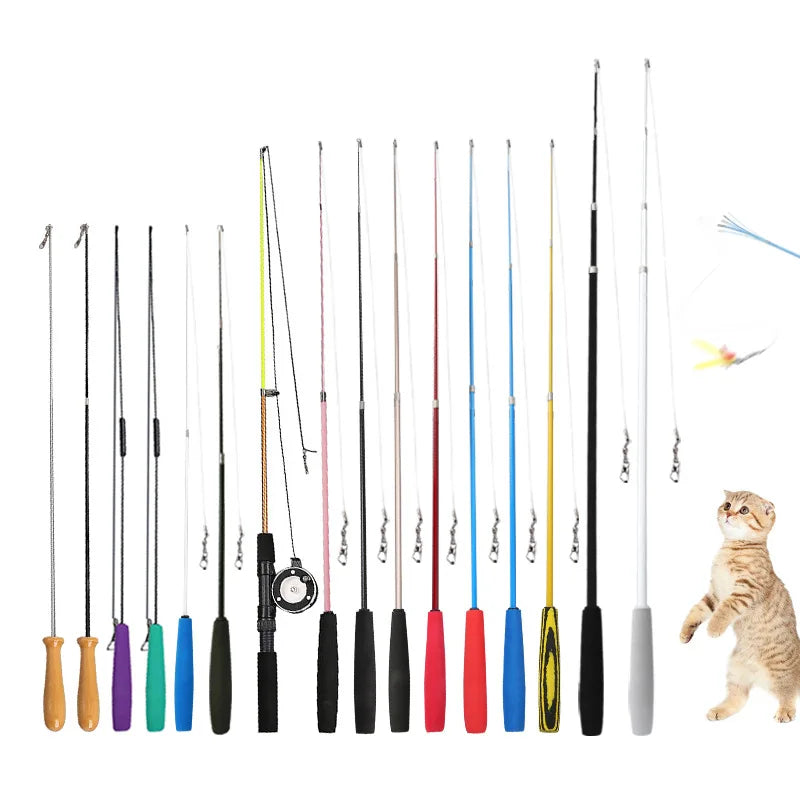 Hot Selling Eco-Friendly DIY Multi Type Plastic+Plush Cat Teaser Three-section Cat Stick & Rod