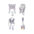 Wholesale 925 Sterling Silver Mystic Purple Flower Charm Bead Butterfly Pendant Fit Original Bracelet DIY Necklace Jewelry