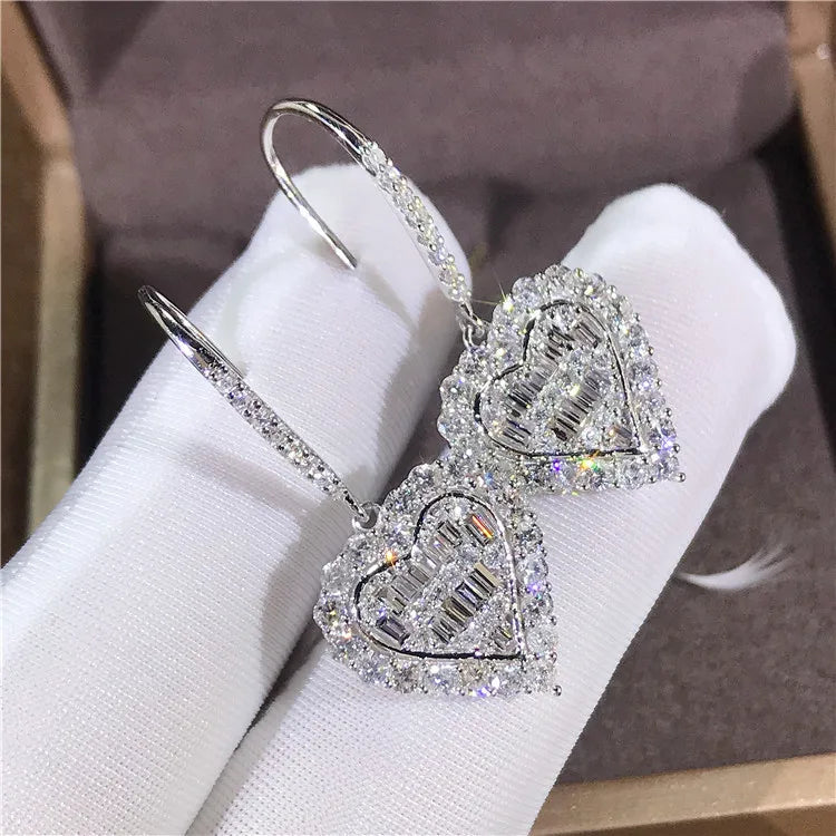 CAOSHI Custom New Arrival Cute Drop Earring with Bling Zircon Stone Silver Color Fashion Jewelry Korean Heart Zircon Earrings