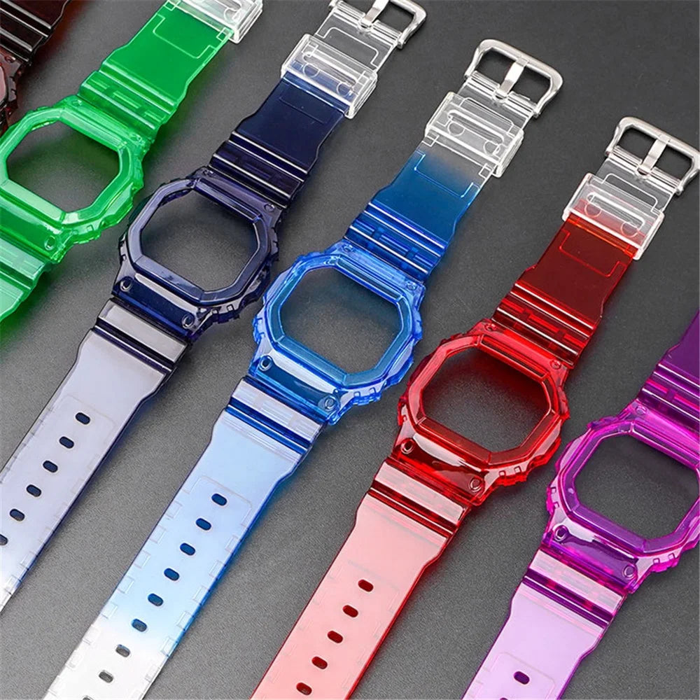 TPU Plastic Strap + Case Reinstallation Replacement Wristband Bracelet Pin Buckle for Sommiis /dw-5600 5000 5025 Gw-m5610 G-5600