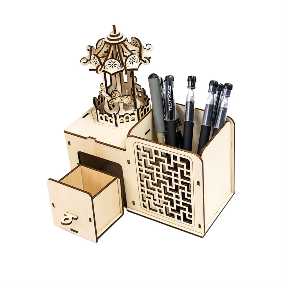 School Entrance Gift Fun Rotating Pen Holders Wood Desk Pencil Pen Holder