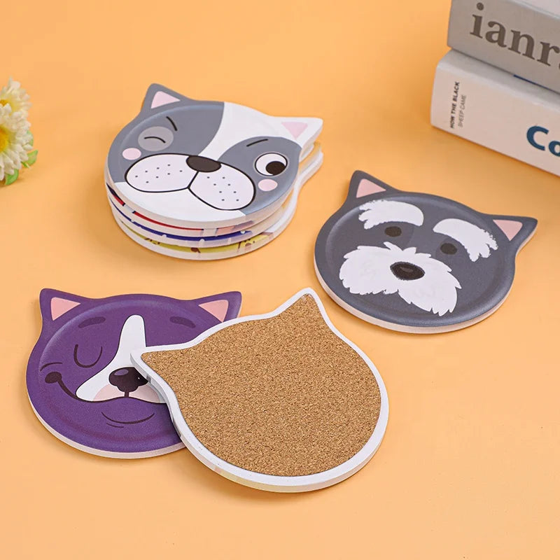 New Design Dog Head Shape Custom Coasters Set Holder Blank Coaster UV Print DIY Animal Pet Ceramic Coaster