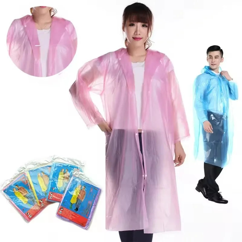 2026 Disposable Travel Raincoat One-piece Outdoor Pullover Type Transparent Pe Thickened Adult Raincoat Wholesale