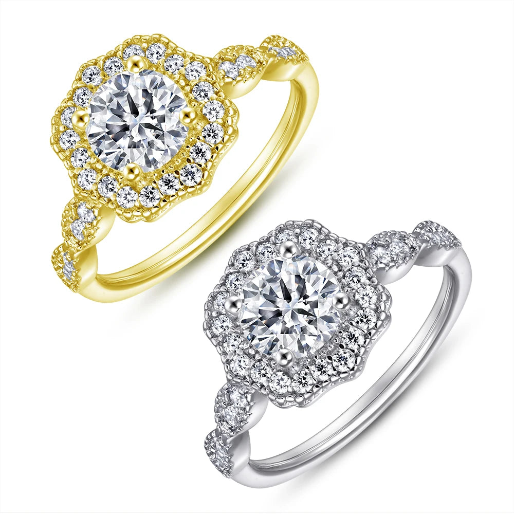 Exquisite Rhodium Gold Plated Weeding Band Ring Set Sparking Cubic Zircon S925 Sterling Silver Fashion Diamond Rings