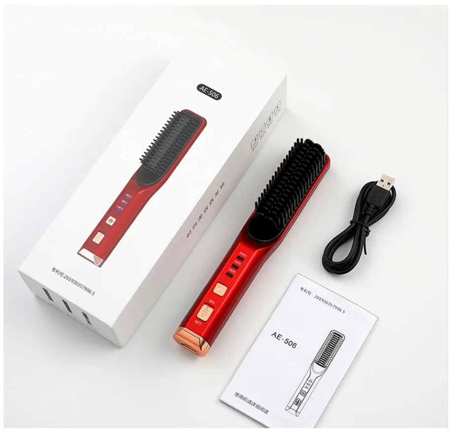 Battery Charged Hair Straightener Comb Brush Mini Cordless Hair Straightener Brush